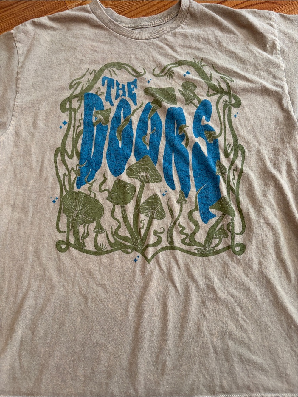 The Doors Graphic Short Sleeve T‑Shirt - Beige with Blue & Olive Print